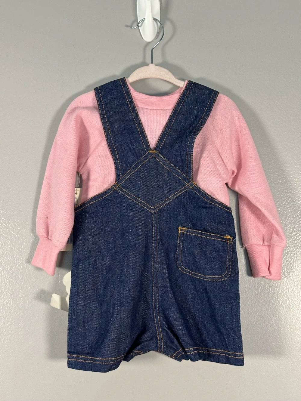 Vintage 80’s / 90’s Spencer’s Happy Kids Baby Girls Denim Overalls set NWT 12M